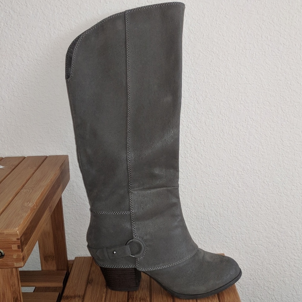 Grey faux suede high boots